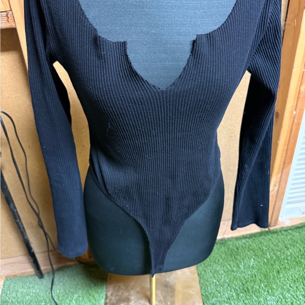 Fashion Nova Black Ribbed Bodysuit